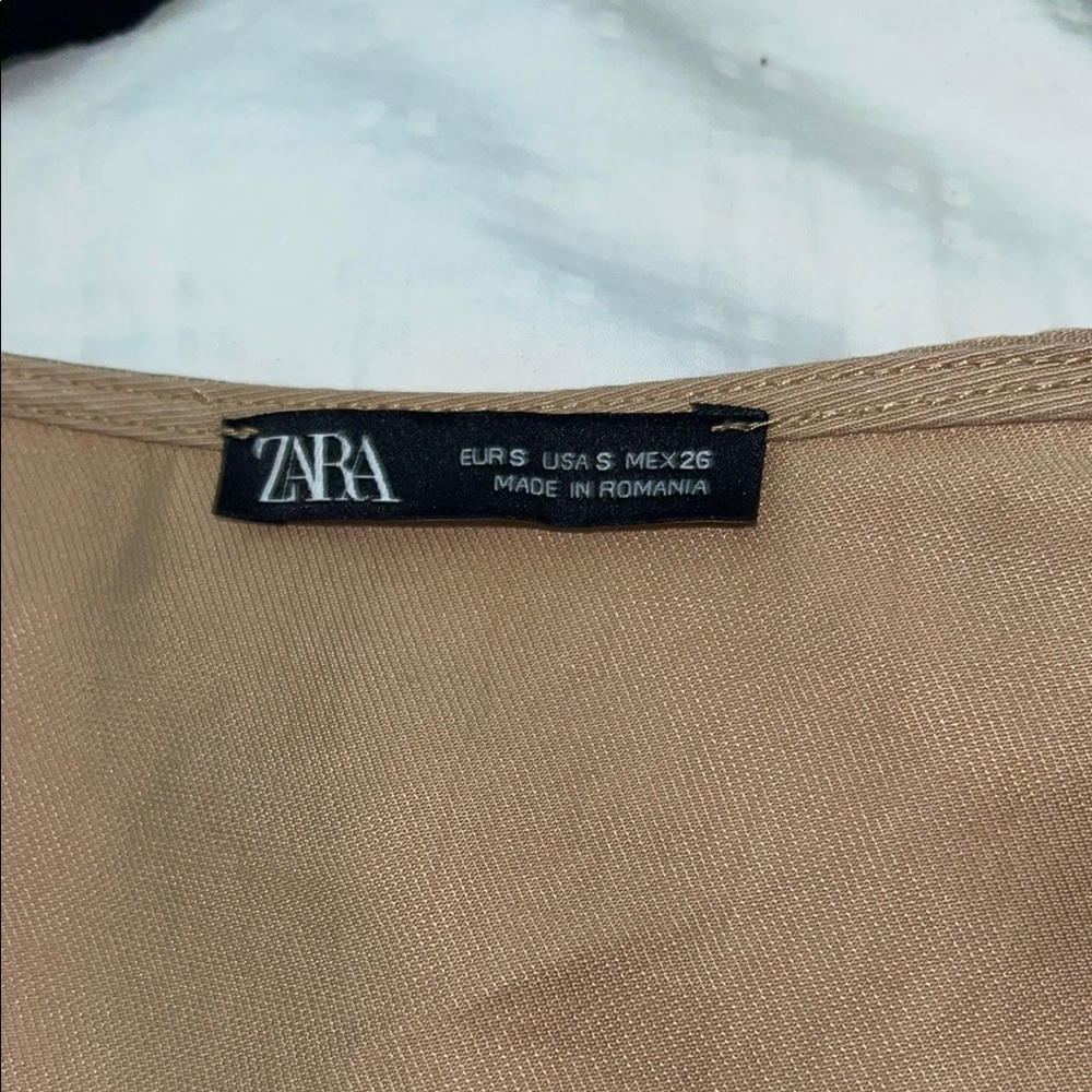 Zara Khaki  Tan Button-Down Mini Dress with pockets and belt - Picture 3 of 5